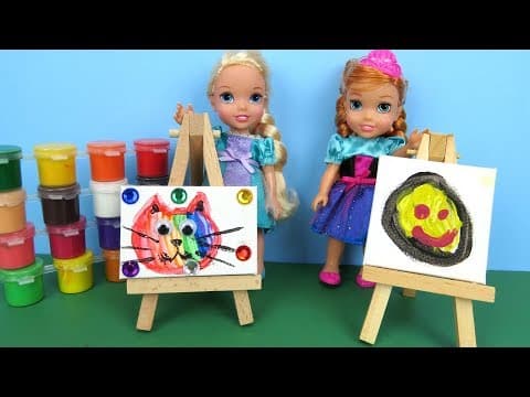 Art CLASS ! Elsa and Anna toddlers at School-Barbie is teacher-Paintings-Colors
