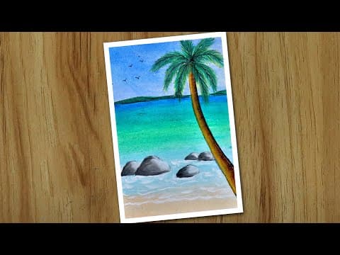 Sea beach scenery drawing with oil pastels, Easy oil pastel drawing for beginners