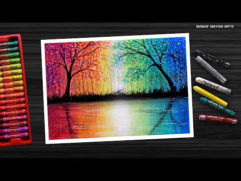 How to draw Easy Rainbow Reflections / Drawing for Beginners / Oil pastel / #299