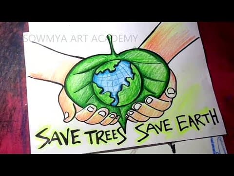 How To Draw Save Green / Save Earth / Save Trees poster Easy Drawing Step by Step for Beginners