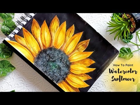 Sunflower drawing using watercolor - step by step how to draw sunflower