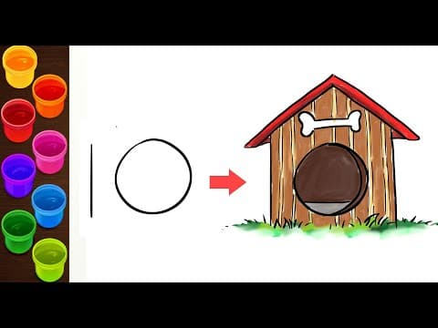 Draw cute dog house with Number - How to draw using Numbers -  Lesson 129