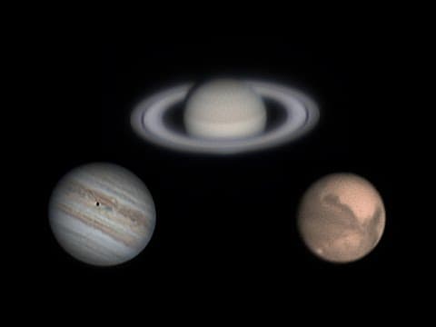 Saturn Jupiter and Mars through a 12 inch telescope