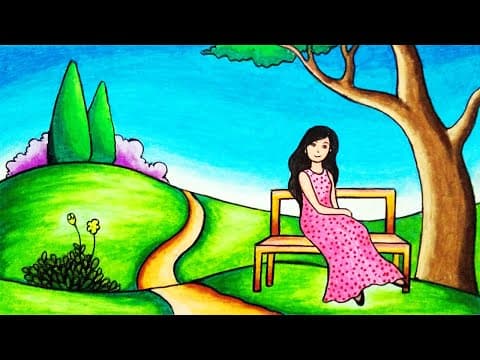How to Draw Scenery of a Girl in the Garden Step by Step | Easy Alone Girl Scenery Drawing