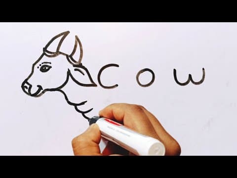 How to turn word cow into a cow drawing - how to draw a beautiful cow easy step by step
