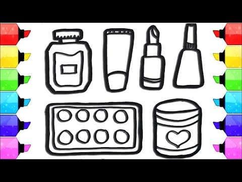Let's Draw and Color Lipstick and Cosmetics | Fun Art Activity for Kids and Toddlers