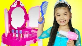 Hana Pretend Play w/ Pink Princess MAKEOVER Makeup Table Toy for Kids