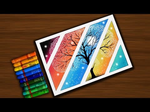 Amazing Flower Tree Drawing for Beginners with Oil pastel / step by step #93