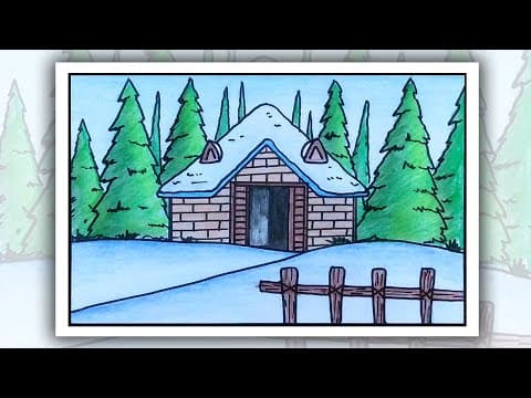 How to draw Snowfall Scenery step by step, Winter Season scenery drawing
