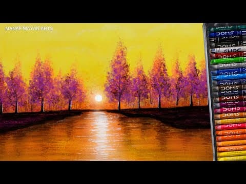 Easy Autumn tree sunset / Drawing for Beginners / Oil pastel / #309
