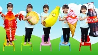 Hana Dancing to Five Little Monkeys Jumping on the Bed Song with Toys