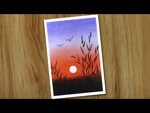 Sunset Scenery Painting for beginners, Oil Pastel Drawing for beginners