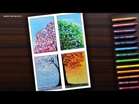 4 Seasons Scenery | Drawing with Wax Crayons - Step by Step #191
