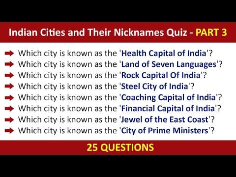 Indian Cities and Their Nicknames Quiz | Part 3 | India General Knowledge Quiz