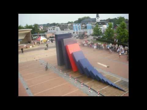 World record for the largest domino toppled in a chain