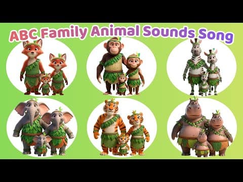 π ABC Family Animal Sounds Song πΏ Daddy, Mommy & Baby Jungle Animals Bathing at Waterfall π¦
