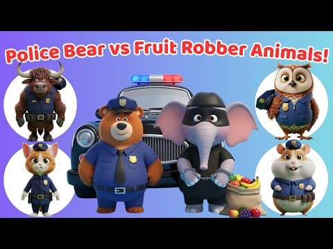 Police Bear Chasing Fruit Robber Animals ππ» ABC Song for Kids | Funny Animal Sounds Learning