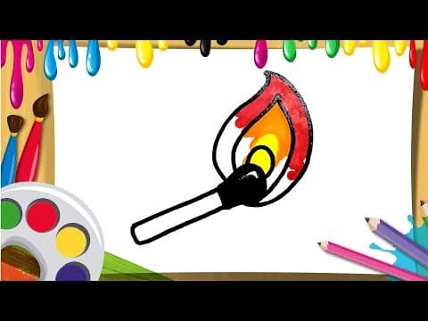 how to draw matchstick with fire for children - egg omelet - cake drawing - Lesson 101