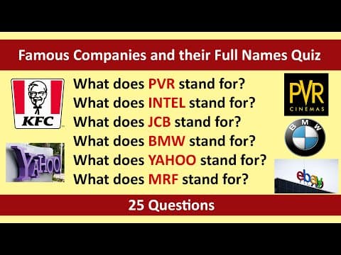 Famous Companies and their Full Names Quiz | Abbreviations Quiz | General Knowledge Quiz