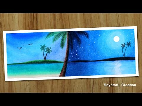 Day and Night scenery drawing with oil pastel, Oil pastel drawing for beginners