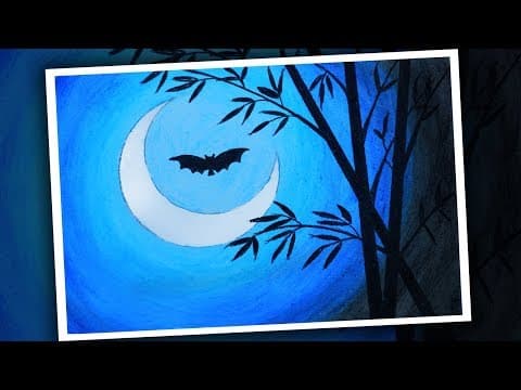 Moonlight Night drawing with oil pastel - How to Draw Moonlight