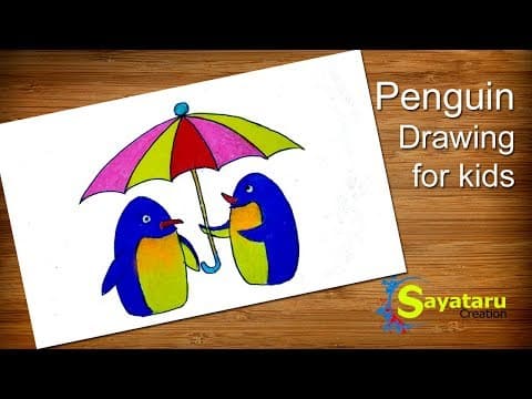 How to draw Penguin with Oil Pastel, Penguin drawing easy