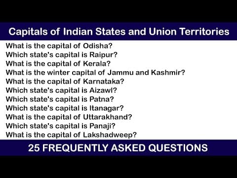 Capitals of States and Union Territories of India Quiz | 25 Questions | India Quiz