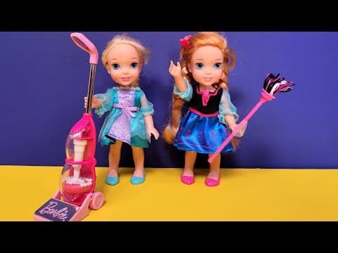 Chores ! Elsa & Anna toddlers are cleaning up-vacuum-washing