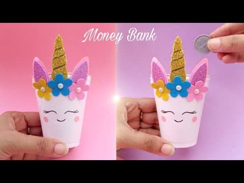 DIY Unicorn Money Box - How to make Piggy Bank at home - DIY Paper Cup craft - Creative Ideas