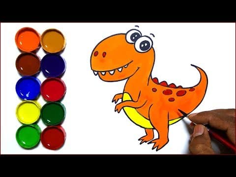 Draw and paint Cute Dinosaur T - Rex - Basic drawings for children - Lesson 168