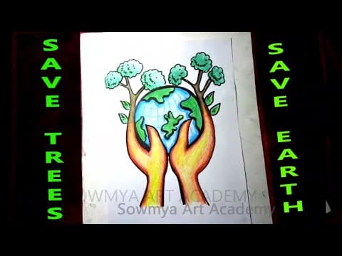 How To Draw Save Trees / Save Earth poster Easy Drawing Step by Step For Beginners