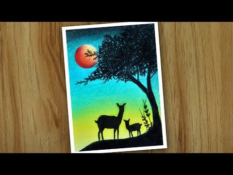 Drawing of nature with oil pastels, Easy Oil Pastel scenery drawing for Beginners