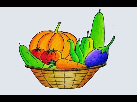 How to draw a Vegetables Basket easy and simple, Winter Vegetables drawing