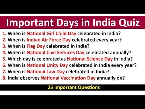 Important Days in India Quiz | India General Knowledge Questions and Answers | Basic India GK Quiz