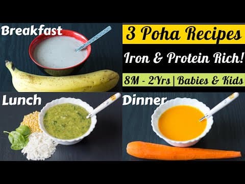 (Part-2) 3 Iron Rich Poha Recipes for 8M+ to 2Yr Babies & Toddlers | Breakfast, Lunch & Dinner