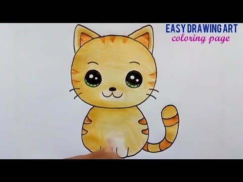 Cute cat drawing and coloring page for kids - how to draw cute cat