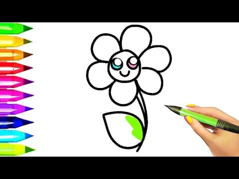 Simple flower coloring pages for kids - easy example how to draw and color flowers