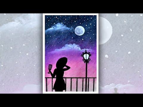 Moonlight painting with oil pastels, Easy scenery drawing for beginners with oil pastel