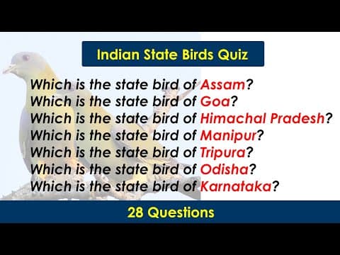 Indian State Birds Quiz | 28 Questions | India GK Quiz