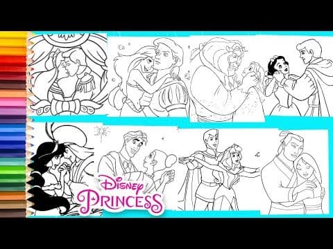 Coloring disney princesses and princes compilation - coloring pages for kids