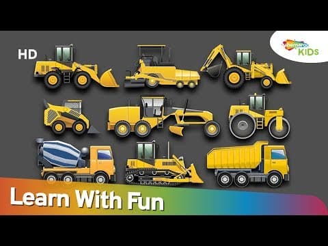 Learning construction vehicles for kids - excavator bull dozer crane