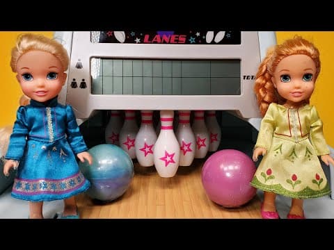 Bowling ! Elsa & Anna toddlers-American Girl doll-Barbie doll-fun game