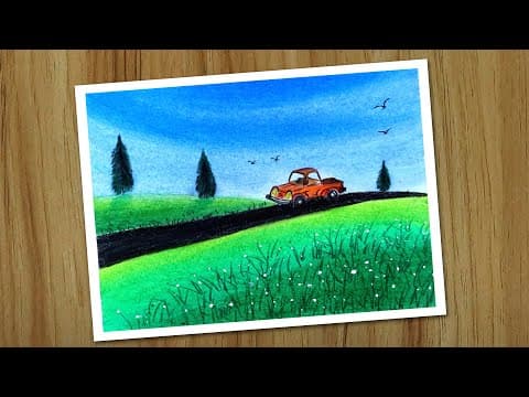 Beautiful landscape drawing with oil pastel, Easy oil pastel drawing for beginners