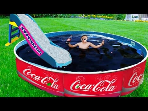 Experiment Coca cola and Mentos in the Pool