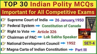Top 30 Indian Polity MCQs | Indian Polity Questions | Polity Quiz -4 | GK Questions