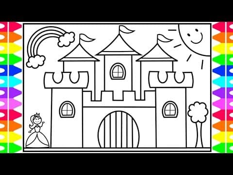 How to draw a castle for kids - castle drawing for kids - castle coloring pages for kids