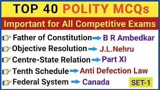 Top 40 Polity Important MCQs | Indian Polity GK Questions and Answers | Polity Quiz -1 | Polity GK
