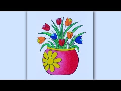 How to draw vase with flowers - Flower vase drawing step by step